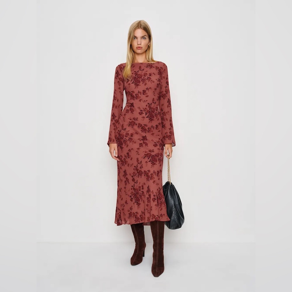 Reformation Esra Burgundy Dress